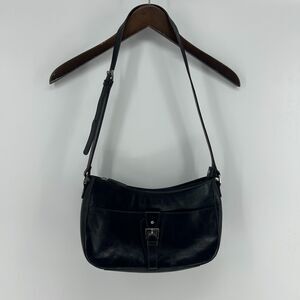 Vintage Etienne Aigner Black Leather Shoulder Purse Handbag w/ Gold Accents Logo